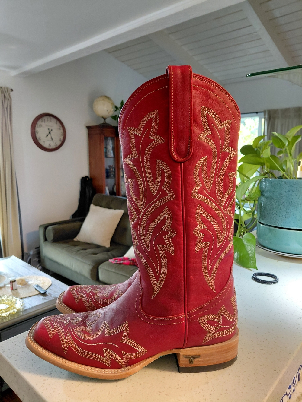 Lane Women's Red Lace-Up Western Boots with Gold Stitching - Picture 2 of 4